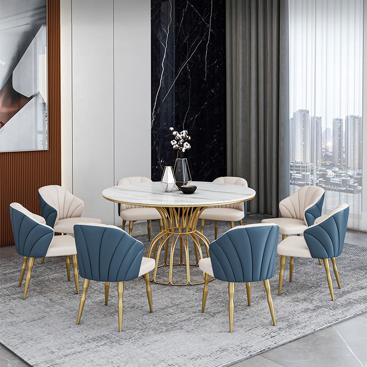 Contemporary Style Sintered Stone Dining Table Single Pedestal Base Round Table for Home Clearhalo ' dining_table' 'Dining Tables & Seating' 'Dining Tables' 'furn' 'furn_dining_table' 'Furniture' 'furniture_dining_table' 'Kitchen & Dining Furniture' 'kitchen&dining_furn' 'kitchen' 'kitchen_dining_table' 1200x1200_fa1c9db6-88b6-4401-8185-67df21f4d997