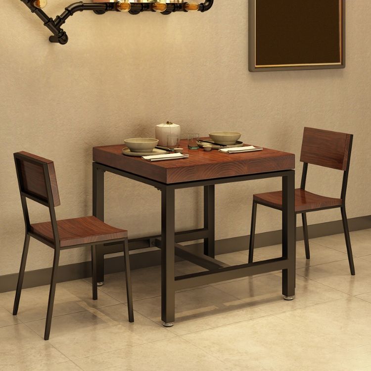 Square Solid Wooden Table Industrial Dining Table with Metal Trestle Base Clearhalo ' dining_table' 'Dining Tables & Seating' 'Dining Tables' 'furn' 'furn_dining_table' 'Furniture' 'furniture_dining_table' 'Kitchen & Dining Furniture' 'kitchen&dining_furn' 'kitchen' 'kitchen_dining_table' 1200x1200_fa1d7580-cb5e-4c53-87d6-ee575515d68e