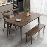 Table à manger en bois massif rectangulaire meubles de brun naturel moderne avec 4 jambes pour la maison