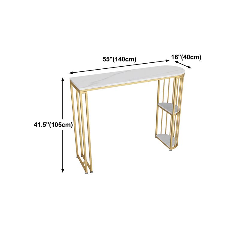 Glam Stone Indoor Bar Dining Table Gold Iron Double Pedestal Bistro Table with Shelve Clearhalo 'Bar Furniture' 'Bar Tables' 'bar_tables' 'furn' 'furn_bar_tables' 'Furniture' 'furniture_bar_tables' 'Kitchen & Dining Furniture' 'kitchen&dining_furn' 'kitchen' 1200x1200_fa1e5745-12fc-42a8-849c-c16da172cae9