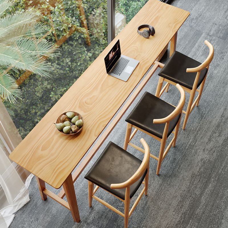 Rectangular Pine Wood Top Bar Table Modern Bar Table with Trestle Base in Nature Clearhalo 'Bar Furniture' 'Bar Tables' 'bar_tables' 'furn' 'furn_bar_tables' 'Furniture' 'Kitchen & Dining Furniture' 1200x1200_fa1ebe2a-7243-4fd1-91a8-8b9f783680f9