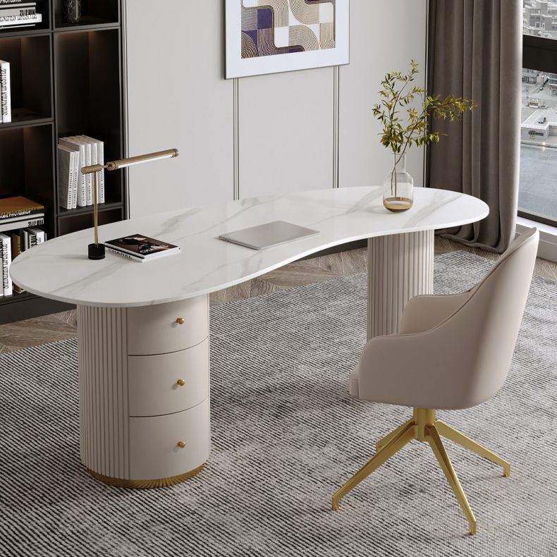 Modern Stone Office Desk 29.53" Tall Writing Desk with 3 Drawers Clearhalo 'furn' 'furn_office_desk' 'Furniture' 'Office Desks' 'Office Furniture' 'office_desk' 1200x1200_fa202d9f-749f-4cd2-bd0e-78ce3fed364c