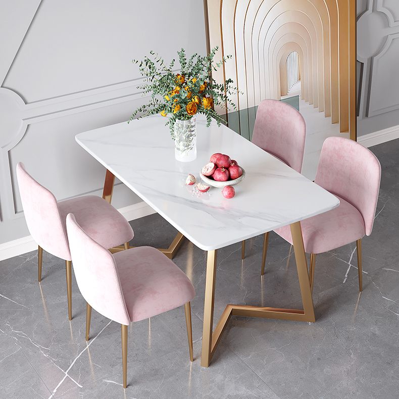Glam Iron Dinette Set 1/2/5 Pieces Rectangle White Sintered Stone Top Dining Table Set Clearhalo 'Dining Room Sets' 'Dining Tables & Seating' 'dining_room_set' 'furn' 'furn_dining_room_set' 'Furniture' 'furniture_dining_room_set' 'Kitchen & Dining Furniture' 1200x1200_fa219155-b8f5-49d8-a14d-36d5544cc940