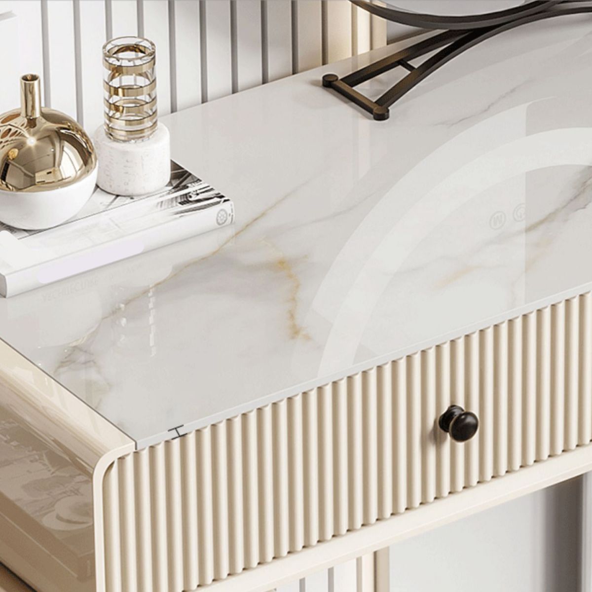 5 Holzschubladen Make -up -Tisch Schreibtisch Eitelkeit Stein Top Eitelkeitstisch