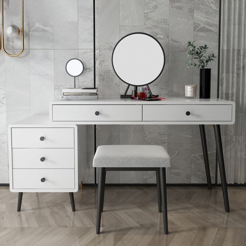 Wood and Metal Vanity Table with Stool Accent 5 Drawers Makeup Desk Clearhalo 'Bedroom Furniture' 'furn' 'furn_makeup_vanities' 'Furniture' 'Makeup Vanities' 'makeup_vanities' 1200x1200_fa25e75d-5013-421a-a65a-50b3569de2f7