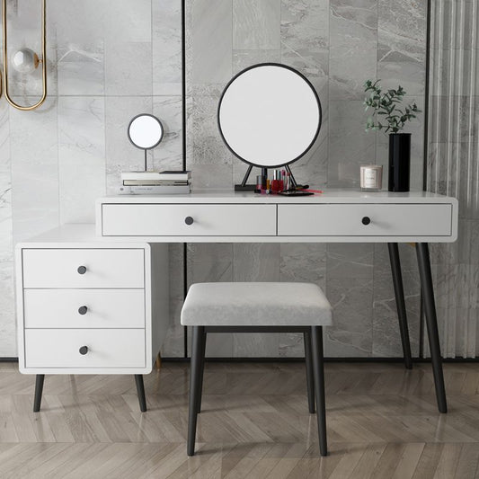 Wood and Metal Vanity Table with Stool Accent 5 Drawers Makeup Desk Clearhalo 'Bedroom Furniture' 'furn' 'furn_makeup_vanities' 'Furniture' 'Makeup Vanities' 'makeup_vanities' 1200x1200_fa25e75d-5013-421a-a65a-50b3569de2f7