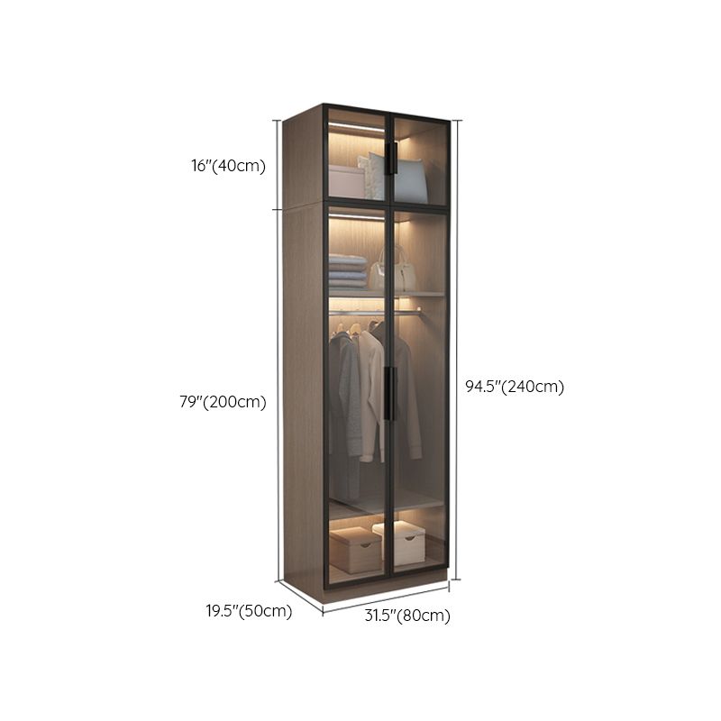 Brown Engineered Wood Wardrobe Cabinet Modern Style Wardrobe Closet without Light