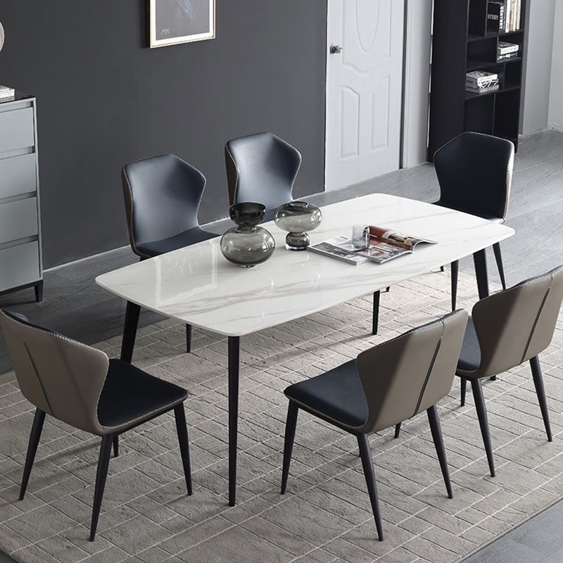 Contemporary Stone Rectangular Dining Table with 4 Steel Foot Clearhalo 'Dining Tables & Seating' 'Dining Tables' 'dining_table' 'furn' 'furn_dining_table' 'Furniture' 'Kitchen & Dining Furniture' 1200x1200_fa276d2a-9988-47ba-aa9c-704971cdb7c8