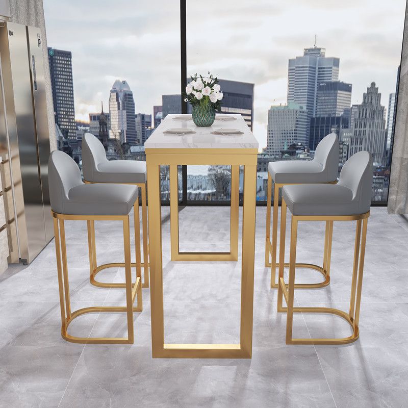 Glam White Marble Table with Rectangle Table Top Gold Sled Table - 42" H Clearhalo 'Bar Furniture' 'Bar Tables' 'bar_tables' 'furn' 'furn_bar_tables' 'Furniture' 'furniture_bar_tables' 'Kitchen & Dining Furniture' 1200x1200_fa2b223e-0df5-48bd-92ae-40fdba8095e7