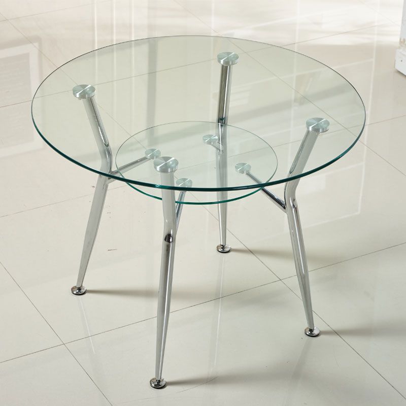 Modern Style Glass Kitchen Dining Table Clear Round Table with Metal Base for Home Clearhalo ' dining_table' 'Dining Tables & Seating' 'Dining Tables' 'furn' 'furn_dining_table' 'Furniture' 'furniture_dining_table' 'Kitchen & Dining Furniture' 'kitchen&dining_furn' 'kitchen' 'kitchen_dining_table' 1200x1200_fa2bacb5-1338-49c7-90c5-59fe08ef03aa