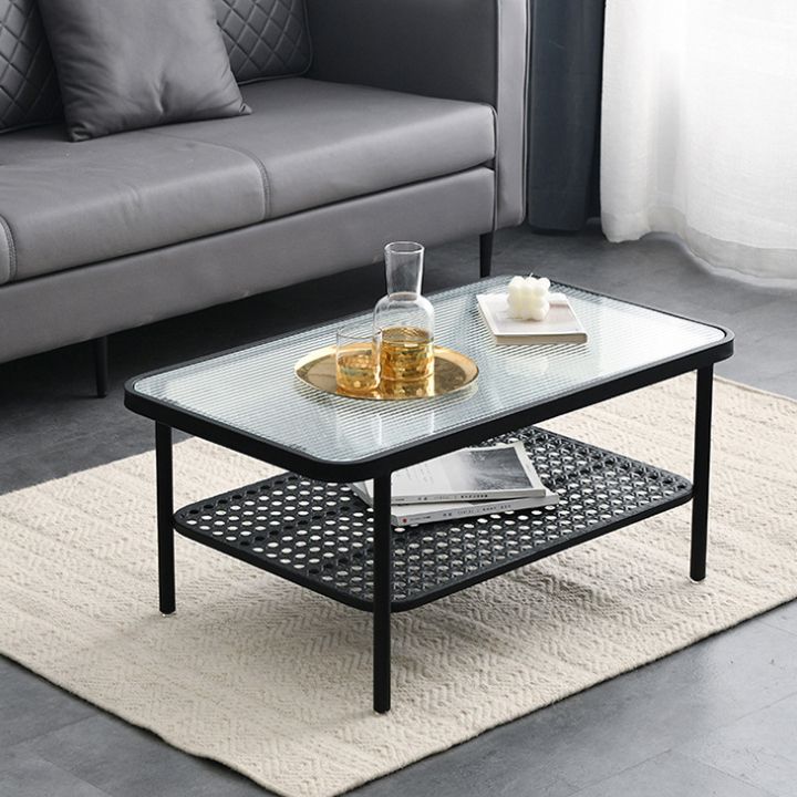 4 Legs Cocktail Table Glass Rectangular Coffee Table with Shelf Clearhalo 'Coffee & Accent Tables' 'Coffee Tables' 'coffee_tables' 'furn' 'furn_coffee_tables' 'Furniture' 'Living Room Furniture' 1200x1200_fa319a5b-ed5f-4ed2-bf44-b14110ea62de