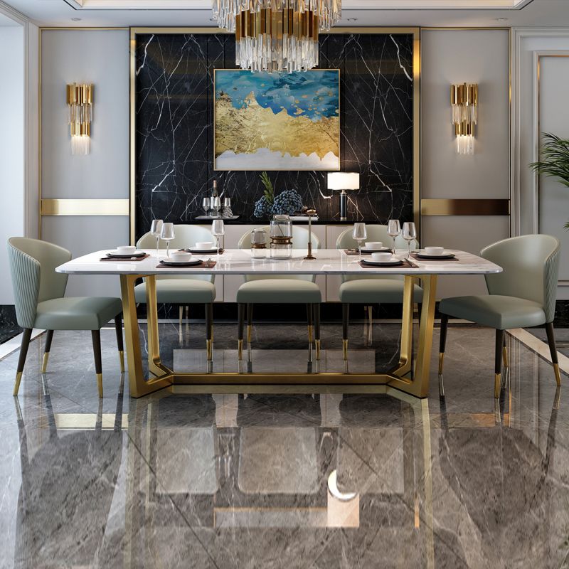 Glam Style Sintered Stone Dining Set with Traditional Height Table and Golds Trestle Base Clearhalo 'Dining Room Sets' 'Dining Tables & Seating' 'dining_room_set' 'furn' 'furn_dining_room_set' 'Furniture' 'furniture_dining_room_set' 'Kitchen & Dining Furniture' 'kitchen&dining_furn' 'kitchen' 1200x1200_fa377c04-356f-48cc-833f-a688ab88c478