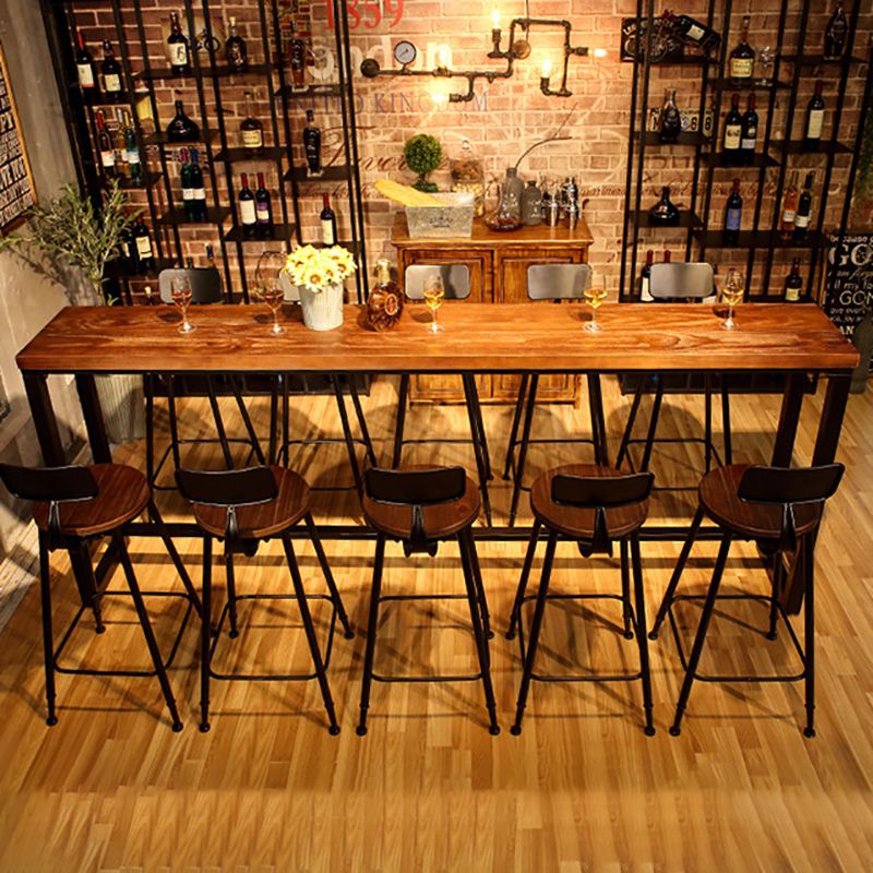 Wood Bar Dining Table Industrial Bar Dining Table with Black Trestle Base Clearhalo 'Bar Furniture' 'Bar Tables' 'bar_tables' 'furn' 'furn_bar_tables' 'Furniture' 'furniture_bar_tables' 'Kitchen & Dining Furniture' 1200x1200_fa39a190-390f-4182-9b22-8972a4768e67