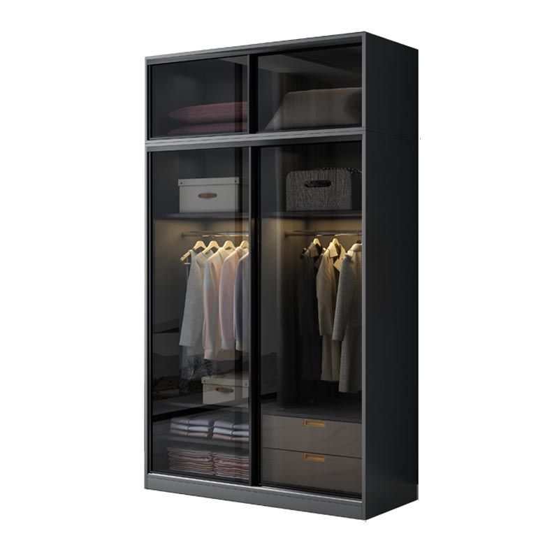 Black Wardrobe for Home Modern Style Cabinet with Glass Doors Clearhalo 'Armoires & Wardrobes' 'armoires_wardrobes' 'Bedroom Furniture' 'furn' 'furn_armoires_wardrobes' 'Furniture' 1200x1200_fa3a9886-a0a3-469f-ac6c-0cb7de1fd594