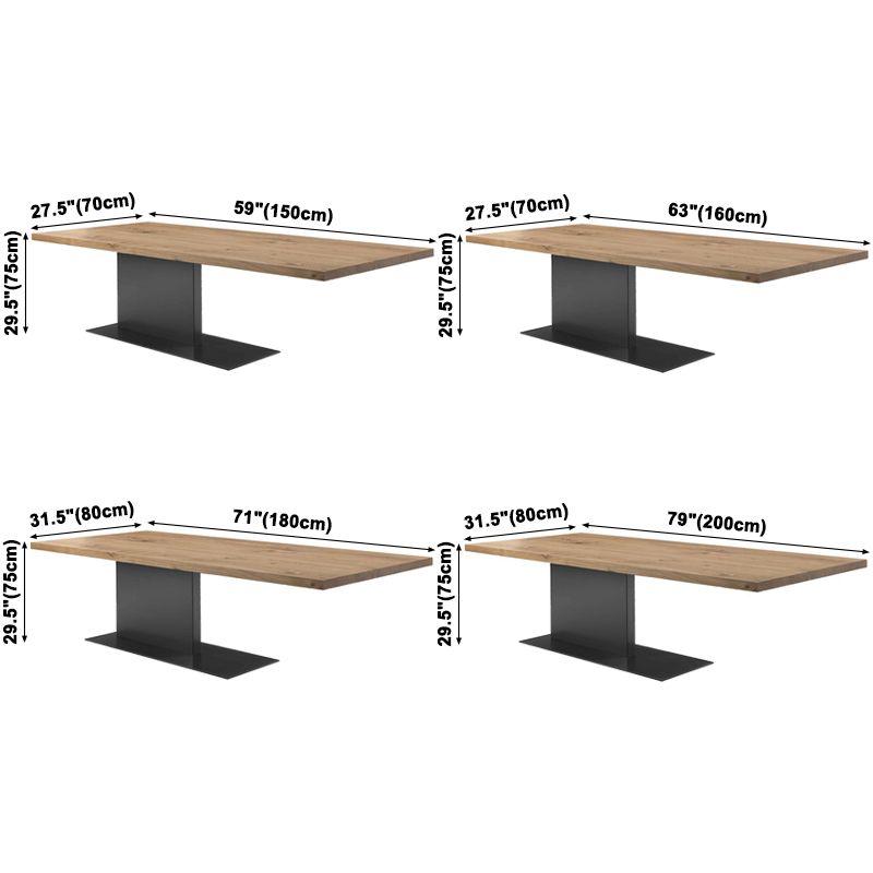 Solid Wood Rectangle Dining Table Modern Kitchen Wood Table with Metal Pedestal Clearhalo ' dining_table' 'Dining Tables & Seating' 'Dining Tables' 'Furniture' 'furniture_dining_table' 'Kitchen & Dining Furniture' 'kitchen&dining_furn' 'kitchen' 'kitchen_dining_table' 1200x1200_fa3ba704-0b80-4a79-9daf-31187a0e77b5