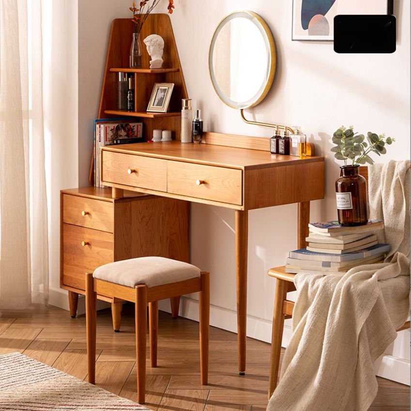 Tocador contemporáneo dormitorio de cerezo espejo iluminado tocador de maquillaje de pie
