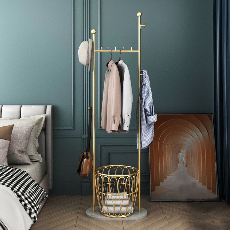 Modern Metal Entryway Kit with 4 Hooks and Basket in Drawing Room Clearhalo 'Entry & Mudroom Furniture' 'furn' 'furn_hall_tree_coat_racks' 'Furniture' 'Hall Trees & Coat Racks' 'hall_tree_coat_racks' 1200x1200_fa44bda9-b433-49a8-911e-769ca48caed4