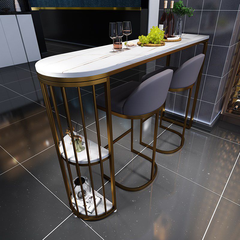 Industrial Iron Bar Dining Table White Stone Top Indoor Bistro Table with Shelf Clearhalo 'Bar Furniture' 'Bar Tables' 'bar_tables' 'furn' 'furn_bar_tables' 'Furniture' 'furniture_bar_tables' 'Kitchen & Dining Furniture' 1200x1200_fa4bf88d-4e8c-4856-a97a-5d2aa9b2270c