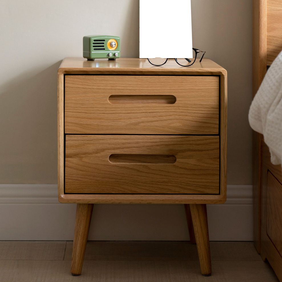 Nightand de table à accent en bois scandinave 20 "de haut avec 2 tiroirs