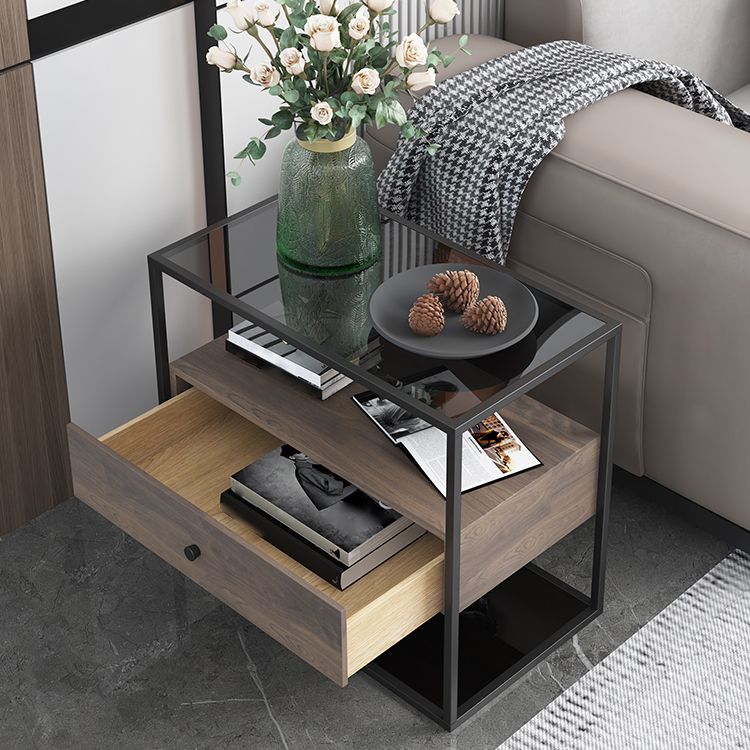 Tavolo laterale superiore rettangolare di vetro rettangolare da 21,65 "Tavolo da telaio in acciaio inossidabile con conservazione