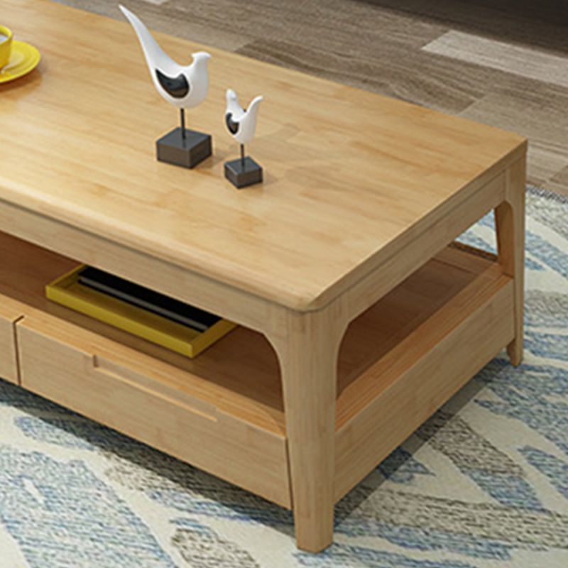 Solid Wood Coffee Table Rectangle Coffee Cocktail Table with 2 Drawers