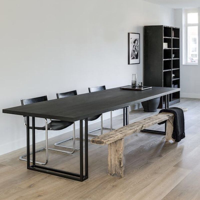 Rectangle Industrial Dining Table Solid Wood Double Pedestal Table with Metal Base Clearhalo ' dining_table' 'Dining Tables & Seating' 'Dining Tables' 'furn' 'furn_dining_table' 'Furniture' 'furniture_dining_table' 'Kitchen & Dining Furniture' 'kitchen&dining_furn' 'kitchen' 'kitchen_dining_table' 1200x1200_fa611bf1-dd58-4f47-8d33-f3c70b60f928