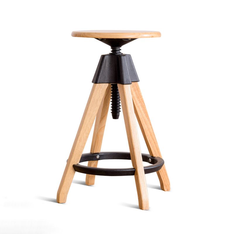 Contemporary Adjustable Height Bar Stool Rubberwood Solid Wood Bar Stool Clearhalo 'Bar Furniture' 'Bar Stools' 'bar_stools' 'furn' 'furn_bar_stools' 'Furniture' 'Kitchen & Dining Furniture' 1200x1200_fa61ebdf-23b2-4994-8641-4c1808aeb567