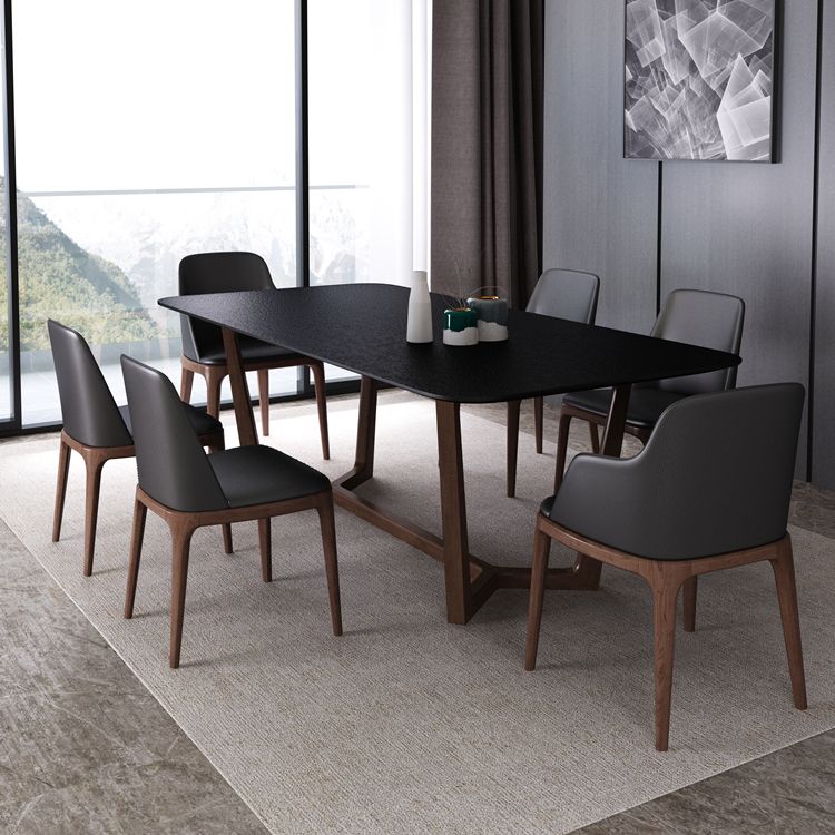 Matte Black Top Dinette Table with Wooden Frame Modern Indoor Dining Table