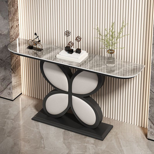 Mesa de acento de media luna Acabado antiguo Mesa de sofá de consola en piedra