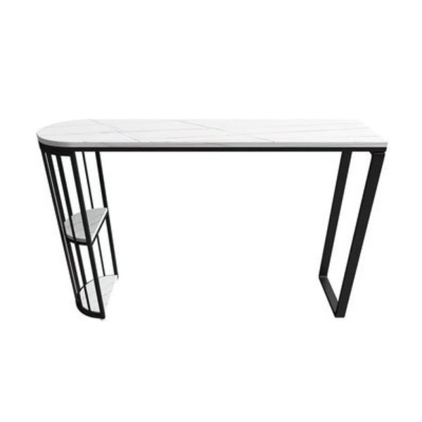 Industrial Iron Bar Dining Table White Stone Top Indoor Bistro Table with Shelf Clearhalo 'Bar Furniture' 'Bar Tables' 'bar_tables' 'furn' 'furn_bar_tables' 'Furniture' 'furniture_bar_tables' 'Kitchen & Dining Furniture' 1200x1200_fa625d97-8f5c-4ff5-b7d7-d3901fb173d9