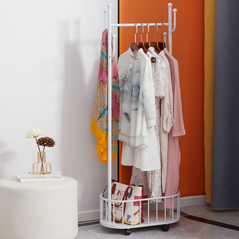 Popular Metal Coat Hanger Storage Basket Solid Color Coat Rack with Castors Clearhalo 'Entry & Mudroom Furniture' 'furn' 'furn_hall_tree_coat_racks' 'Furniture' 'Hall Trees & Coat Racks' 'hall_tree_coat_racks' 1200x1200_fa687fd1-4f88-4d1b-a07f-c4febdc68e37