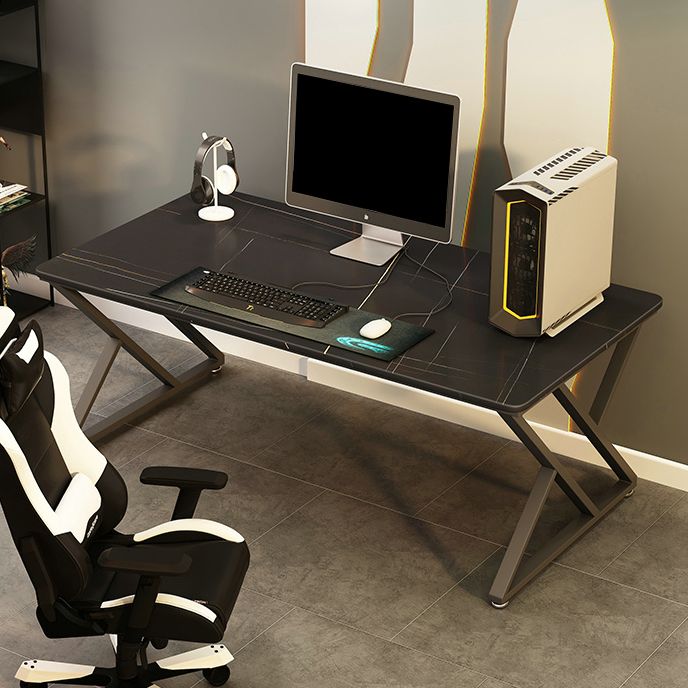 Bureau d'écriture rectangulaire noir, bureau de chambre à coucher avec pieds en métal