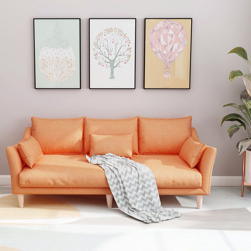 Modern Linen Sloped Arm Sofa with Bolster Pillows for Living Room Clearhalo 'furn' 'furn_sofas' 'Furniture' 'furniture_sofas' 'kitchen' 'kitchen_sofas' 'Living Room Furniture' 'Sofa' 'sofas' 1200x1200_fa69562e-fc03-4142-b67c-9ad732fd72b8