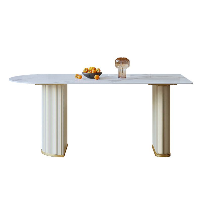 Stone Top Dining Table Traditional Luxury Dining Table with Double Pedestal Base in White