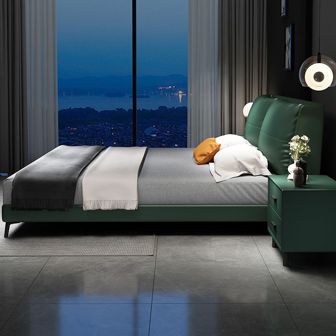 Scandinavian Wooden Panel Bed Green Genuine Leather Standard Bed Clearhalo 'Bedroom Furniture' 'Beds' 'furn' 'furn_beds' 'Furniture' 1200x1200_fa6f4db2-9c27-4340-bb0c-2a6f6b44ceb4