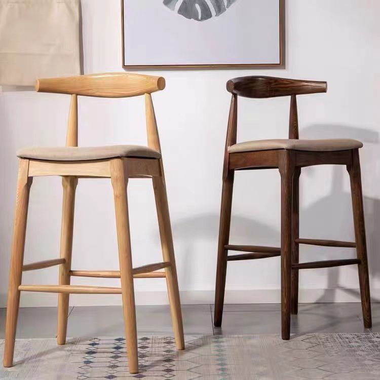 Scandinavian Upholstered Bar Stools Solid Wood Stool with Footrest