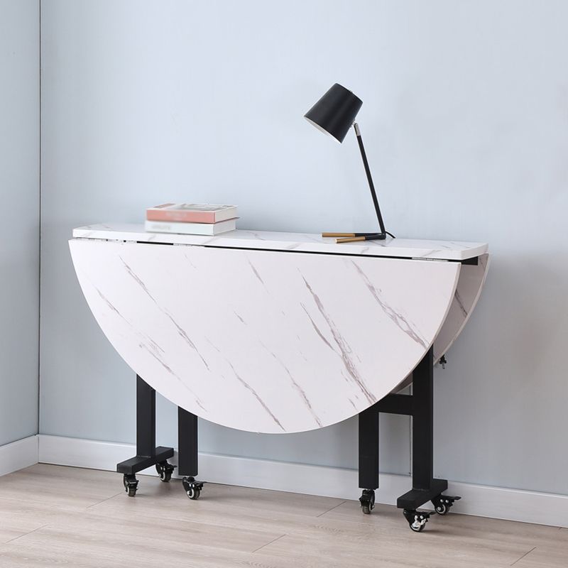 Metal Contemporary Round Dining Table High Gloss White Wood Top Table with Drop Leaf Clearhalo ' dining_table' 'Dining Tables & Seating' 'Dining Tables' 'furn' 'furn_dining_table' 'Furniture' 'furniture_dining_table' 'Kitchen & Dining Furniture' 'kitchen&dining_furn' 'kitchen' 'kitchen_dining_table' 1200x1200_fa72debe-8d82-42c8-a020-9c431c912eb1