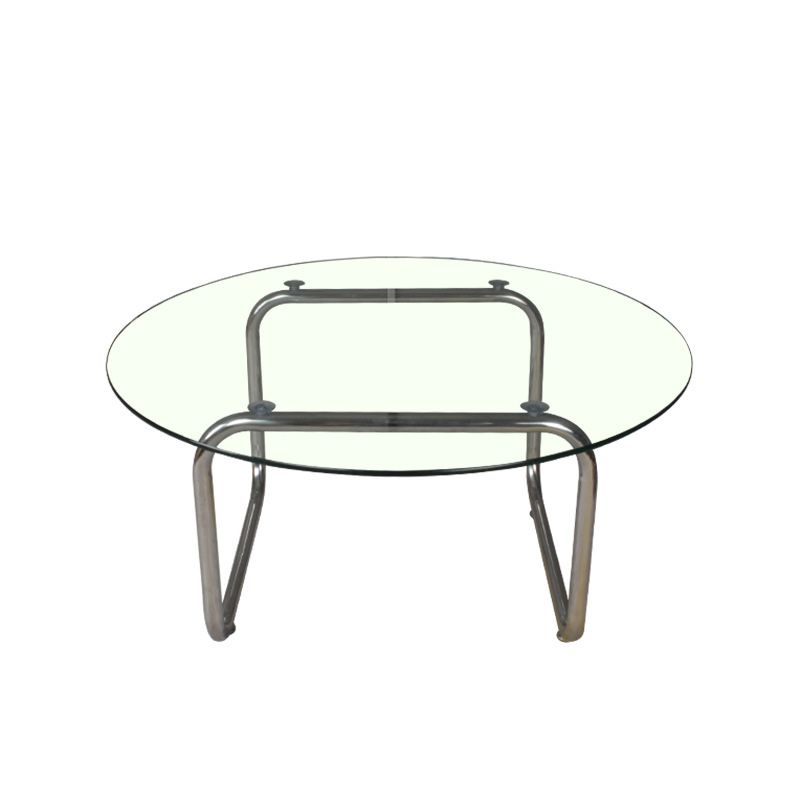 Modern Round Glass Coffee Table with Stainsteel Sled Stainless Steel Base Clearhalo 'Coffee & Accent Tables' 'Coffee Tables' 'coffee_tables' 'furn' 'furn_coffee_tables' 'Furniture' 'Living Room Furniture' 1200x1200_fa771c45-7dec-4fb8-8a85-0acfc4a0cdfc