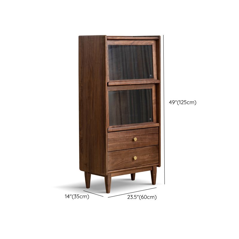 Modern Living Room Floor Cabinet Solid Wood Glass Doors with Lighting