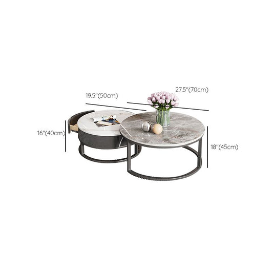 Slate Coffee Cocktail Table Round Coffee Table Set with Drawer Clearhalo 'Coffee & Accent Tables' 'Coffee Tables' 'coffee_tables' 'furn' 'furn_coffee_tables' 'Furniture' 'Living Room Furniture' 1200x1200_fa7bb590-e696-45da-83ac-b1c4fff60e50