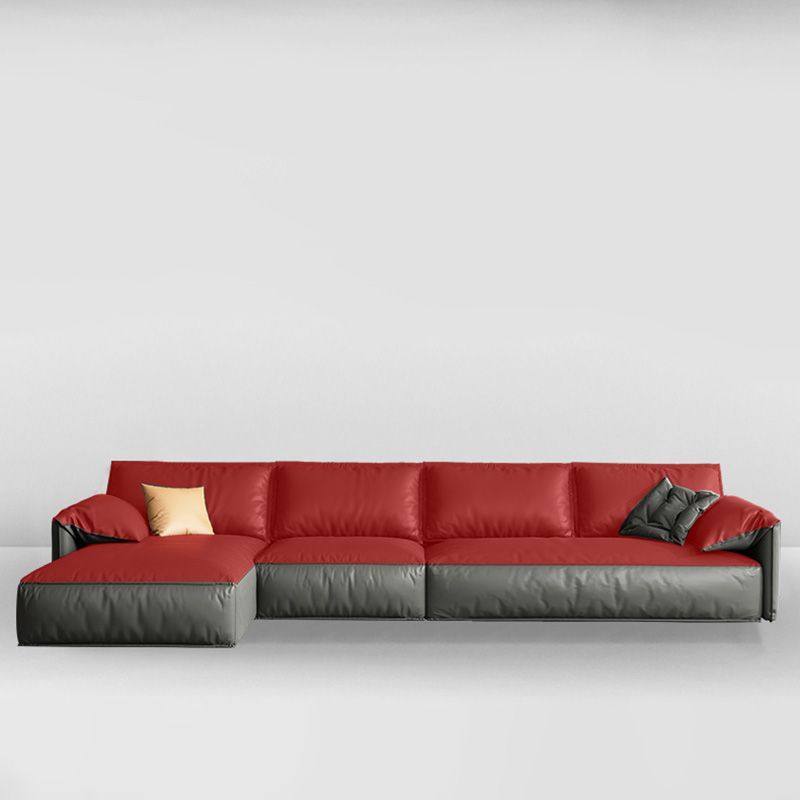 Echte lederen sectionals 70 "houtstationaire sectionals in zwart