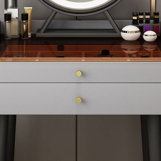 Tavolo da vanità in legno massiccio tavolo da vanità in vetro moderno e sgabelli con cassetti