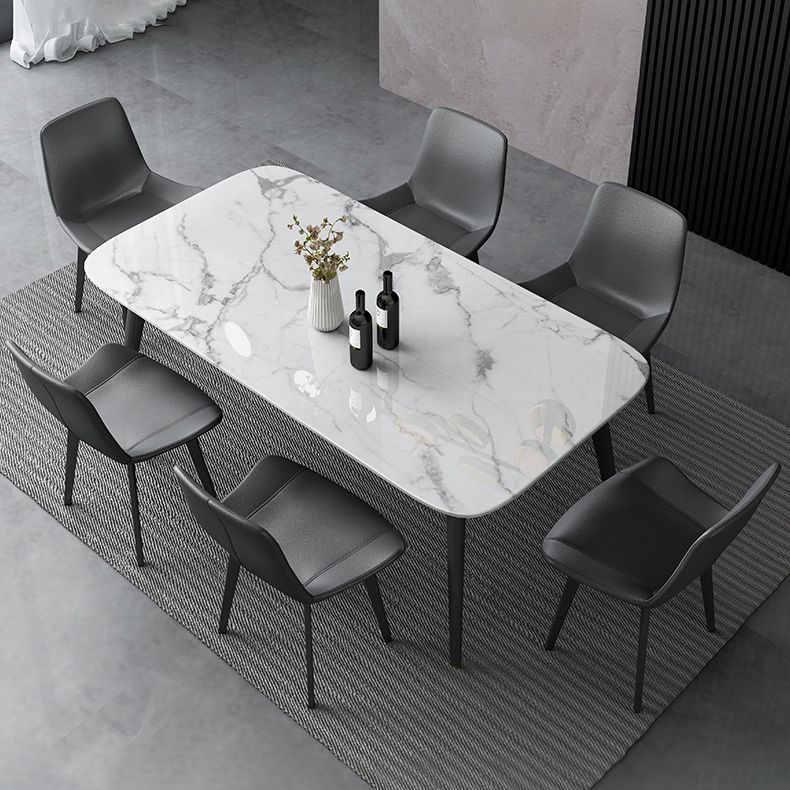 Contemporary Style Marble Dining Set with White Table and 4 Black Legs Base for Home Use Clearhalo 'Dining Room Sets' 'Dining Tables & Seating' 'dining_room_set' 'furn' 'furn_dining_room_set' 'Furniture' 'furniture_dining_room_set' 'Kitchen & Dining Furniture' 'kitchen&dining_furn' 'kitchen' 1200x1200_fa81a555-90e6-41aa-aaf3-0c0cfb22f26e