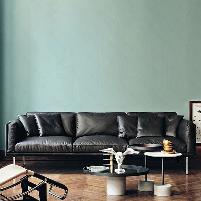 Wooden Genuine Leather Cushions Sofa 31.5"H Contemporary Industrial Square Arm Sofa,Black Clearhalo 'furn' 'furn_sofas' 'Furniture' 'furniture_sofas' 'kitchen' 'kitchen_sofas' 'Living Room Furniture' 'Sofa' 'sofas' 1200x1200_fa86e177-cdd3-4855-aca4-107afddedb70