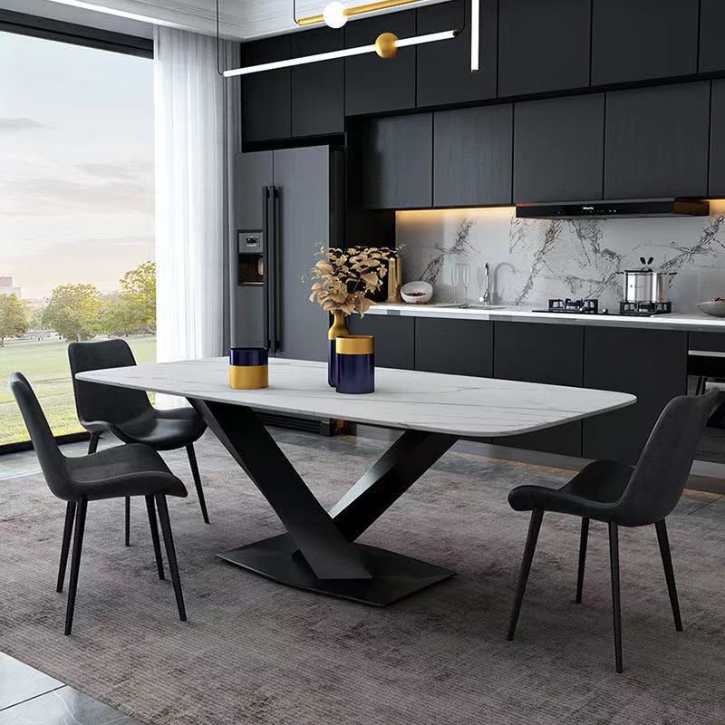 Industrial Kitchen Standard Dining Table Sintered Stone Dining Table with Pedestal Base Clearhalo ' dining_table' 'Dining Tables & Seating' 'Dining Tables' 'furn' 'furn_dining_table' 'Furniture' 'furniture_dining_table' 'Kitchen & Dining Furniture' 'kitchen&dining_furn' 'kitchen' 'kitchen_dining_table' 1200x1200_fa882f3b-cb6d-44db-8a75-6be29587af96