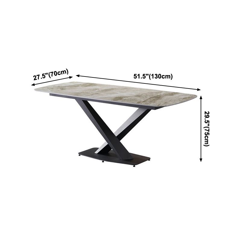 Rectangle Traditional Luxury Dining Table Grey Sintered Stone Table with Black Metal Pedestal Base Clearhalo ' dining_table' 'Dining Tables & Seating' 'Dining Tables' 'furn' 'furn_dining_table' 'Furniture' 'furniture_dining_table' 'Kitchen & Dining Furniture' 'kitchen&dining_furn' 'kitchen' 'kitchen_dining_table' 1200x1200_fa8c3f3e-0b1f-4bd2-a390-eee7a9bdce4f