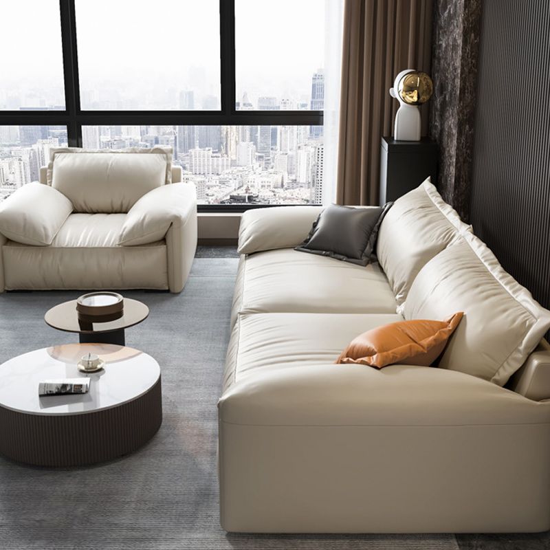 Living Room Faux Leather Pillow Top Arm Standard Contemporary Beige Sofa Clearhalo 'furn' 'furn_sofas' 'Furniture' 'furniture_sofas' 'kitchen' 'kitchen_sofas' 'Living Room Furniture' 'Sofa' 'sofas' 1200x1200_fa8df1c8-d1f6-4103-b777-d4731a6ed2ea