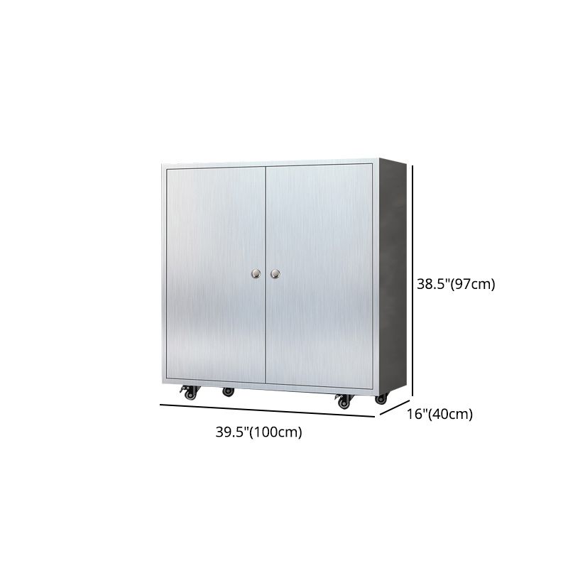 Modern Stainless Steel Dining Server Silver Adjustable Shelving Cabinets with Door Clearhalo 'buffet_sideboard' 'Buffets & Sideboards' 'furn' 'furn_buffet_sideboard' 'Furniture' 'furniture_buffet_sideboard' 'Kitchen & Dining Furniture' 1200x1200_fa8fde19-b198-492d-b6db-3970045a88ed