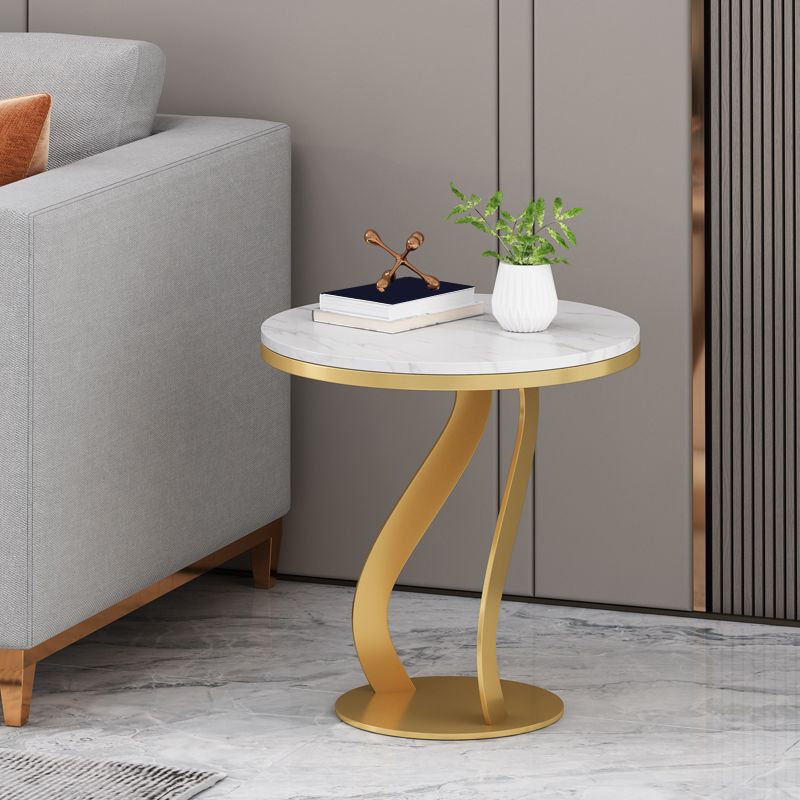 Modern Slate Round Side Table 19.6" Tall Iron Abstract End Table