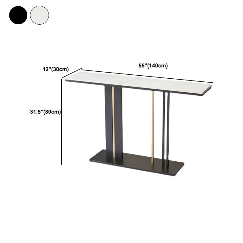 Table d'accent console contemporain avec base de piédestal noir et haut en marbre